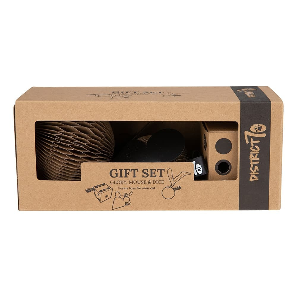 Geschenkset Pappspielzeuge: Maus, Ball + Würfel gift set cardboard cat toys: mouse, glory, dice