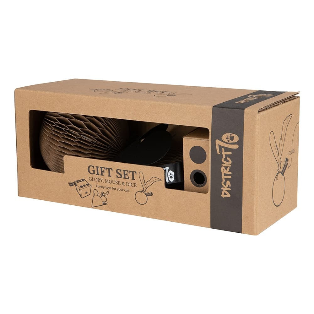 Geschenkset Pappspielzeuge: Maus, Ball + Würfel gift set cardboard cat toys: mouse, glory, dice