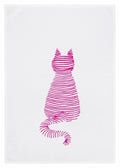 17;30 - Geschirrtuch weiss, GESTREIFTE KATZE, neon pink