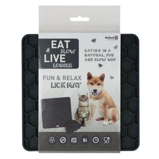 Eat Slow Live Longer Fun and Relax Lick Mat Schleckmatte Grau