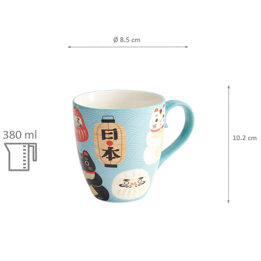 Tasse Lucky Cat mit Laternen Japan Ø 8.5 cm, 380 ml