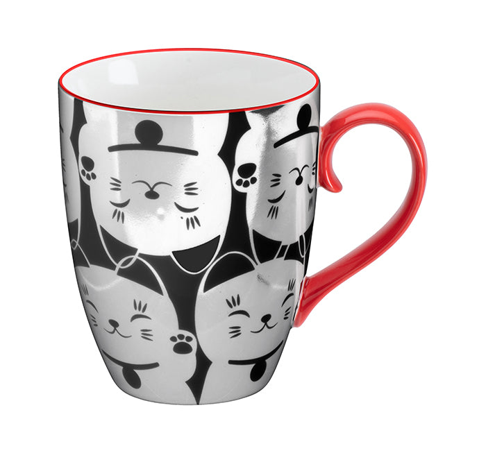 Mug Maneki Neko white on black