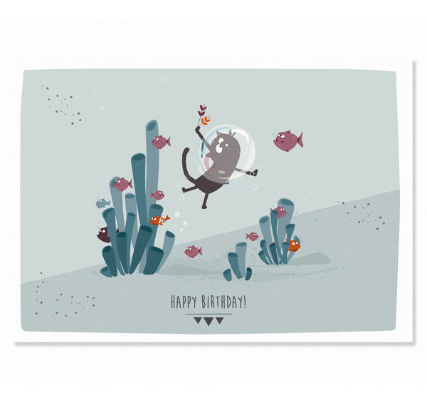 Postkarte Happy Birthday - Friedegunde & Fische